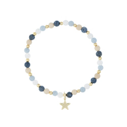 STONE BEAD BRACELET 4 MM W/GOLD BEADS BLUE & SAND MIX