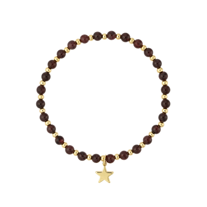 STONE BEAD BRACELET 4 MM W/GOLD BEADS MAROON