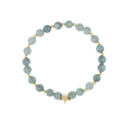 STONE BEAD BRACELET 6 MM W/GOLD BEADS GREEN JADE