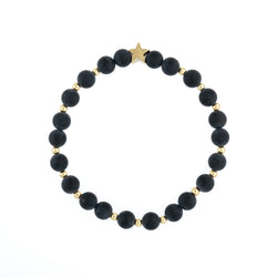 STONE BEAD BRACELET 6 MM W/GOLD BEADS MATTE BLACK