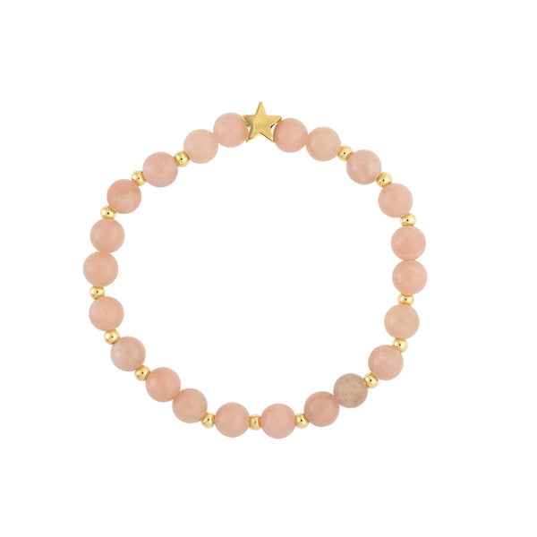 STONE BEAD BRACELET 6 MM W/GOLD BEADS ROSE