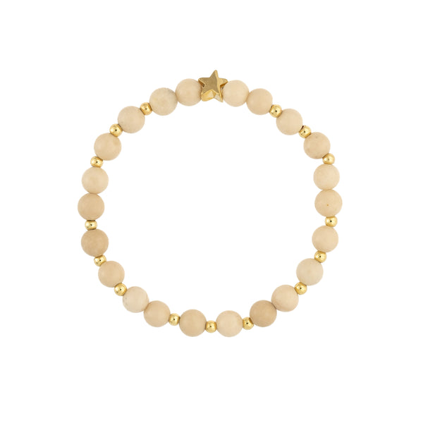 STONE BEAD BRACELET 6 MM W/GOLD BEADS SAND