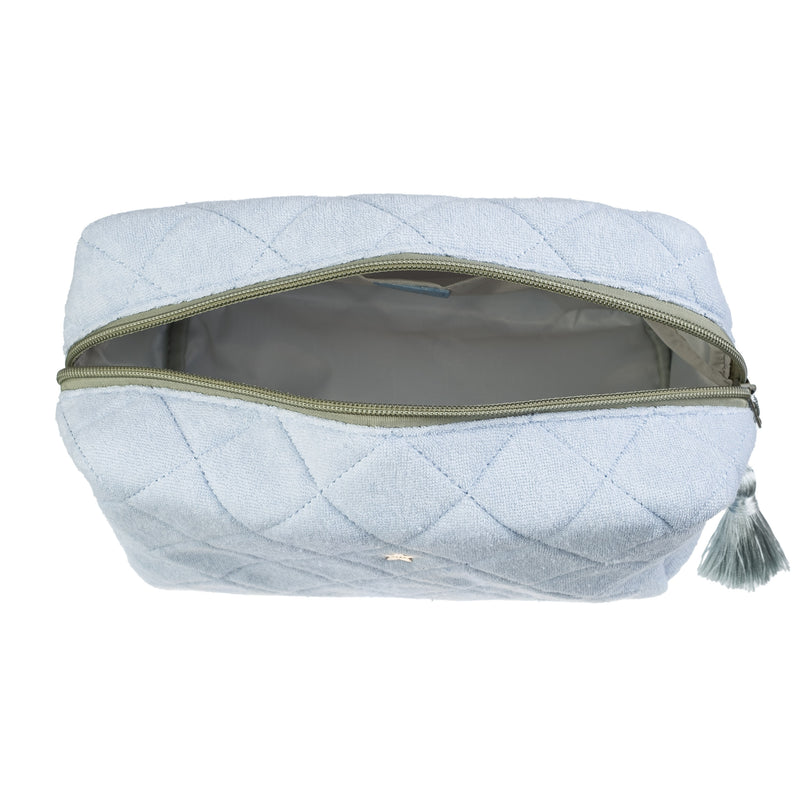 TERRY QUILTED MAKE-UP POUCH LARGE COOL BLUE W/MILIEU GREEN