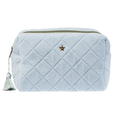 TERRY QUILTED MAKE-UP POUCH LARGE COOL BLUE W/MILIEU GREEN