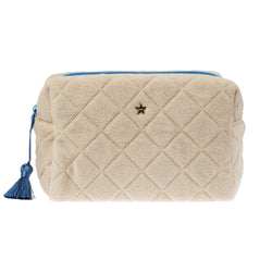 TERRY QUILTED MAKE-UP POUCH LARGE SAND W/IBIZA BLUE