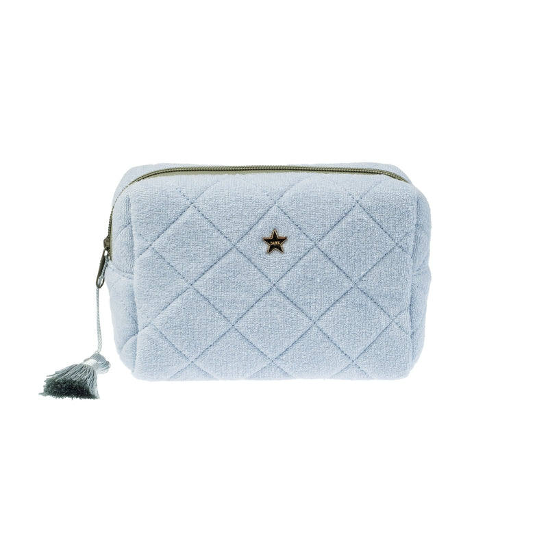 TERRY QUILTED MAKE-UP POUCH SMALL COOL BLUE W/MILEU GREEN