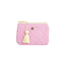 TERRY QUILTED MINI POUCH BUBBLEGUM W/PALE YELLOW