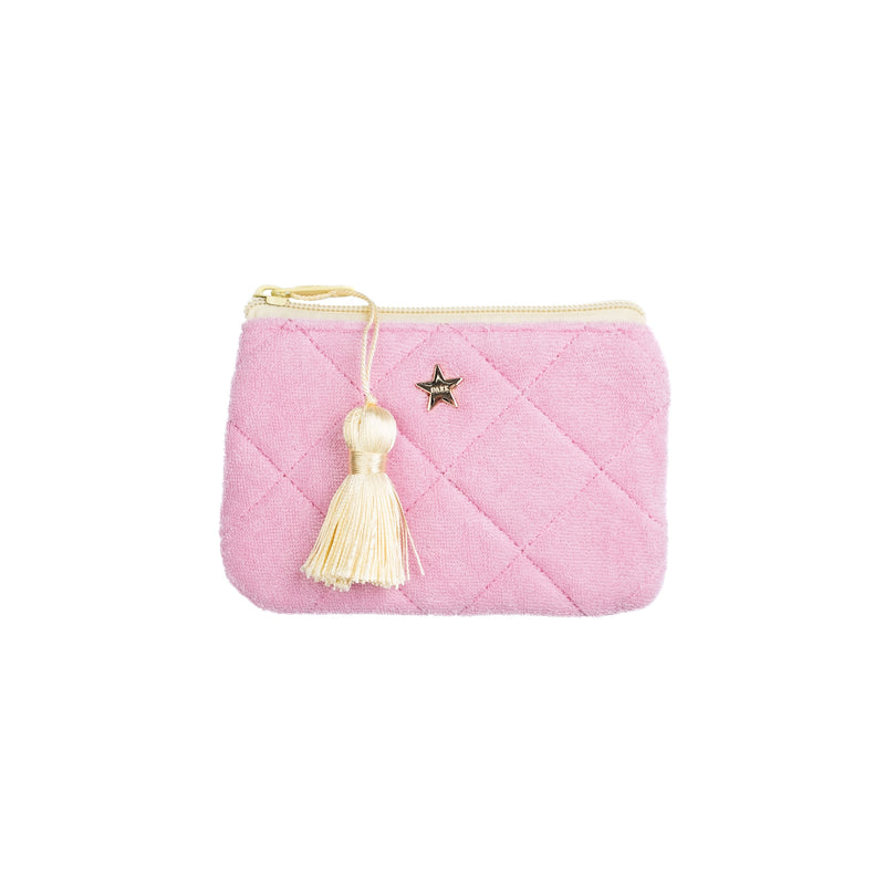 TERRY QUILTED MINI POUCH BUBBLEGUM W/PALE YELLOW