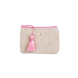 TERRY QUILTED MINI POUCH SAND W/BUBBLEGUM PINK