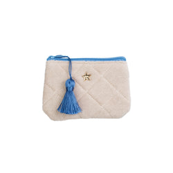 TERRY QUILTED MINI POUCH SAND W/IBIZA BLUE