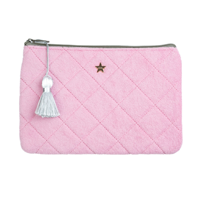 TERRY QUILTED SMALL POUCH BUBBLEGUM PINK W/MILIEU GREEN