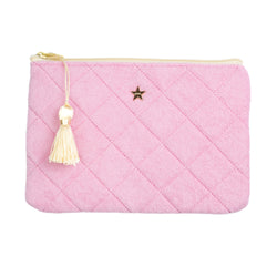 TERRY QUILTED SMALL POUCH BUBBLEGUM PINK W/PALE YELLOW