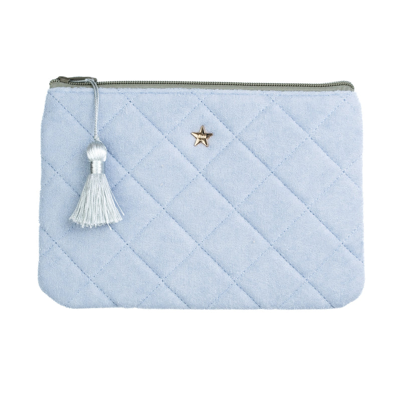 TERRY QUILTED SMALL POUCH COOL BLUE W/MILIEU GREEN