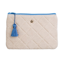 TERRY QUILTED SMALL POUCH SAND W/IBIZA BLUE