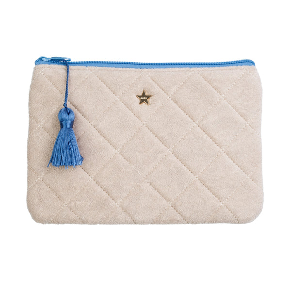 TERRY QUILTED SMALL POUCH SAND W/IBIZA BLUE