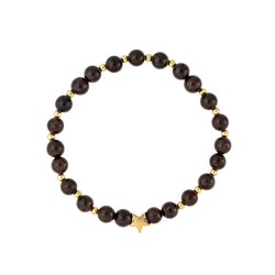 STONE BEAD BRACELET 6 MM W/GOLD BEADS MAROON