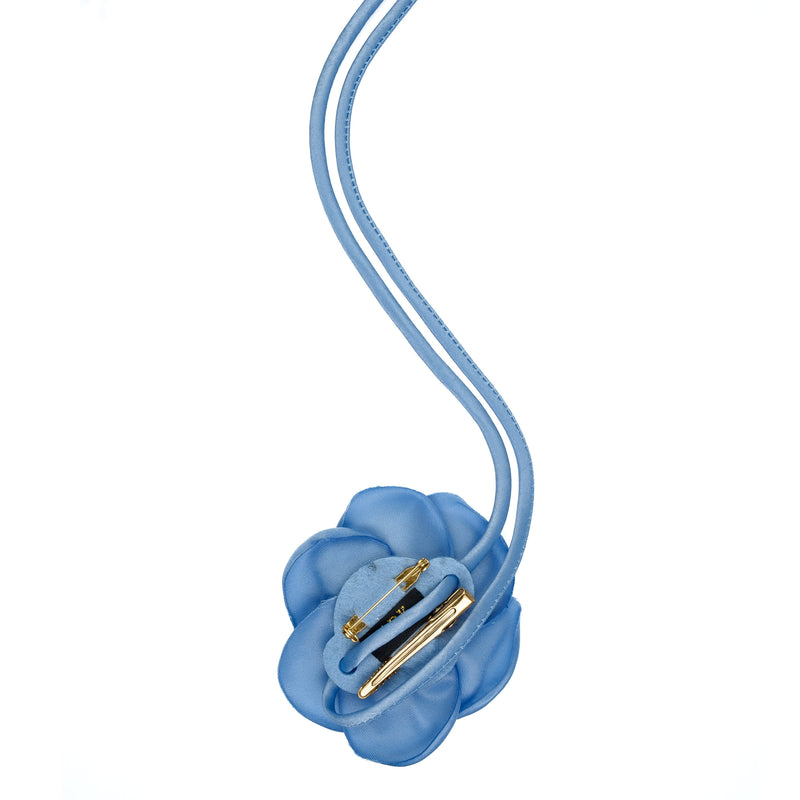 SATIN ROSE BROOCH IBIZA BLUE