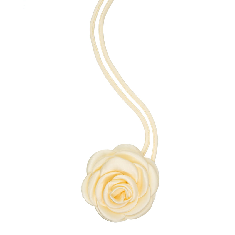 SATIN ROSE BROOCH PALE YELLOW