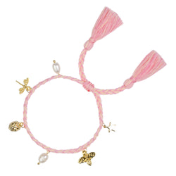 WOVEN FRIENDSHIP BRACELET W/CHARMS BUBBLEGUM PINK & PALE YELLOW MIX