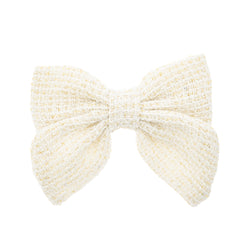 TWEED BOW HAIR CLIP OFF WHITE W/GOLD