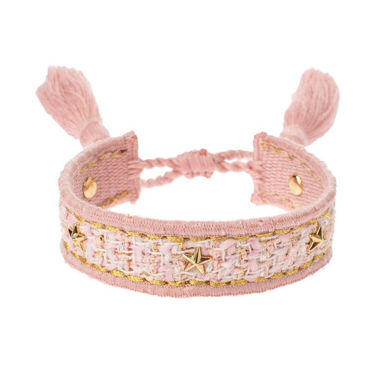 TWEED FRIENDSHIP BRACELET W/STAR STUDS LIGHT ROSE