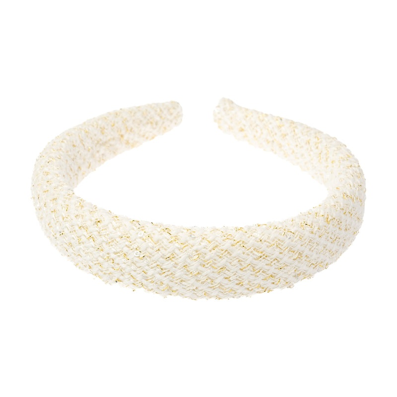 TWEED HAIR BAND BROAD OFF WHITE W/GOLD