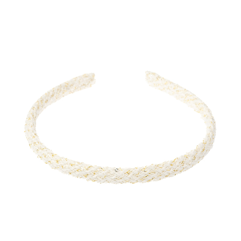 TWEED HAIR BAND THIN OFF WHITE W/GOLD