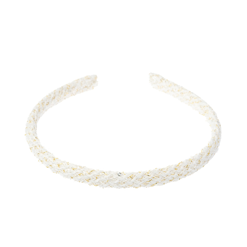 TWEED HAIR BAND THIN OFF WHITE W/GOLD