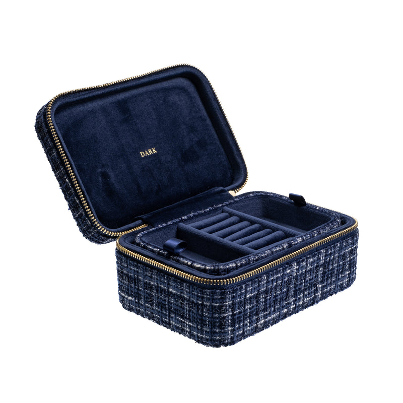 TWEED JEWELLERY BOX NAVY BLUE