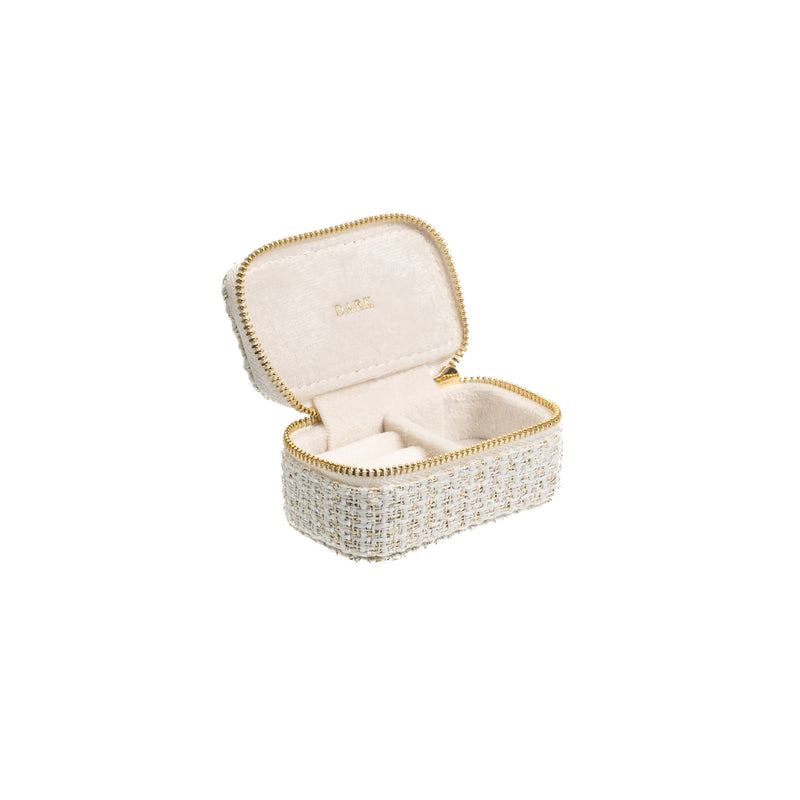 TWEED JEWELLERY BOX MICRO OFF WHITE W/GOLD