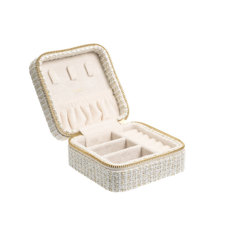 TWEED JEWELLERY BOX MINI OFF WHITE W/GOLD