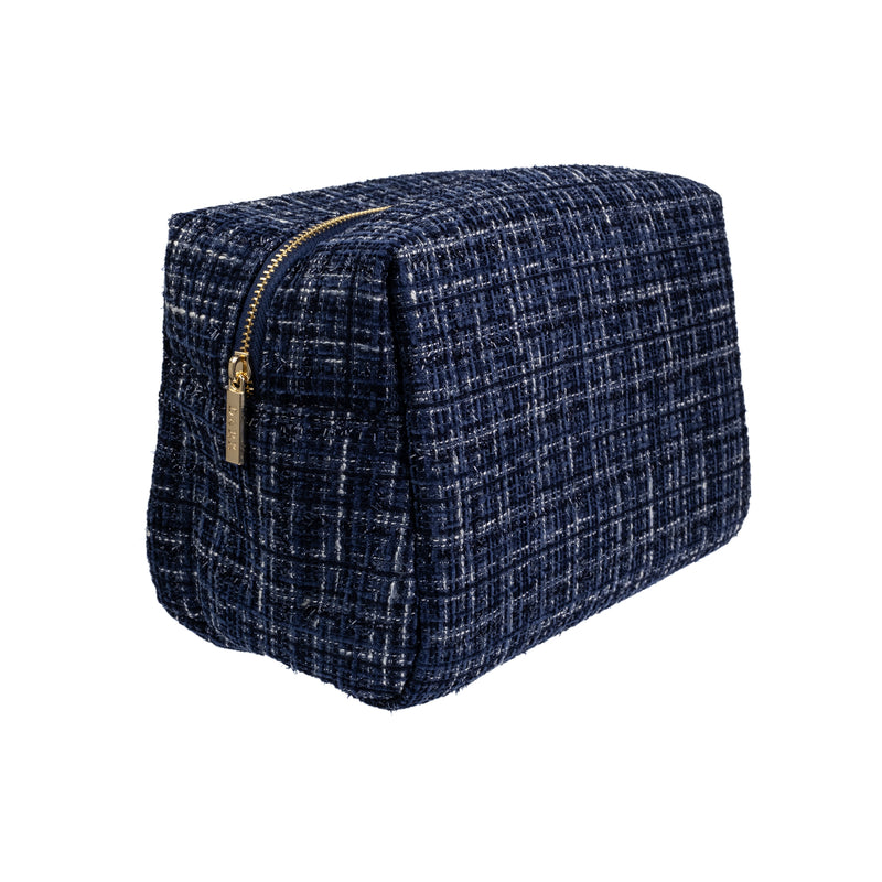 TWEED MAKE-UP POUCH LARGE NAVY BLUE