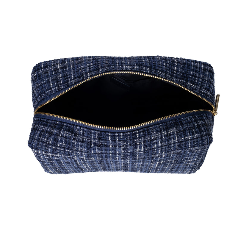 TWEED MAKE-UP POUCH LARGE NAVY BLUE