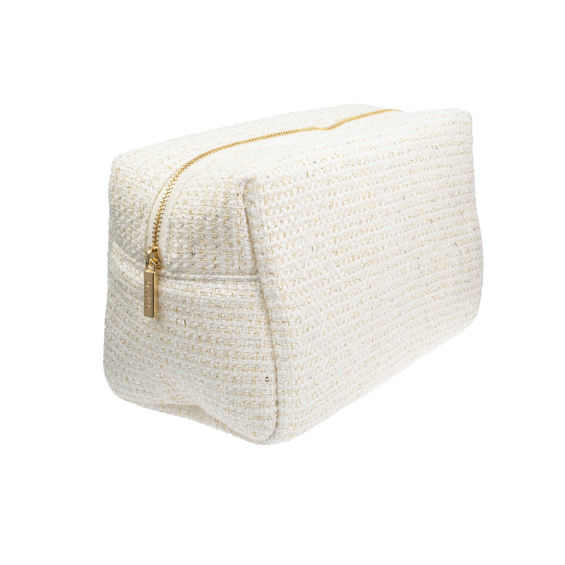 TWEED MAKE-UP POUCH LARGE OFF WHITE W/GOLD