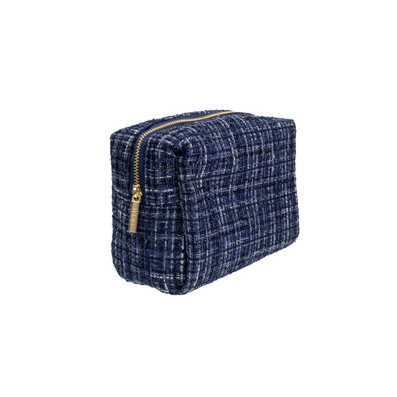 TWEED MAKE-UP POUCH SMALL NAVY BLUE