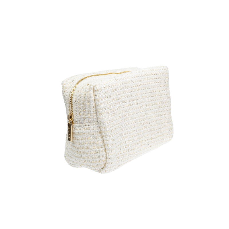 TWEED MAKE-UP POUCH SMALL OFF WHITE W/GOLD