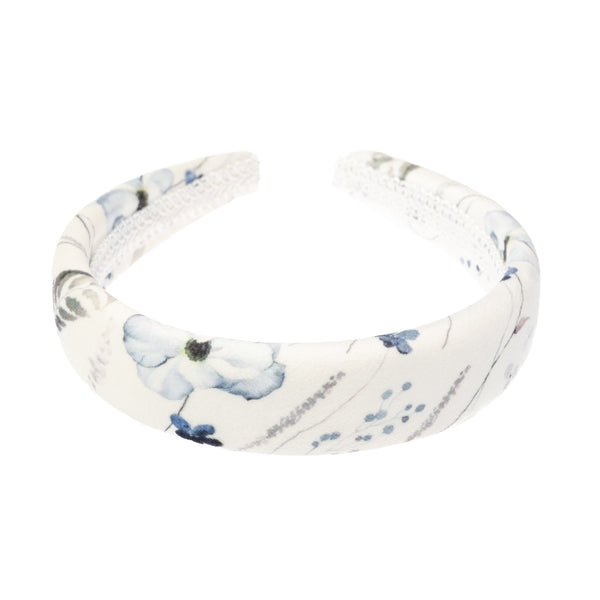 VELVET HAIR BAND BROAD BLUE TONES FLOWER PATTERN