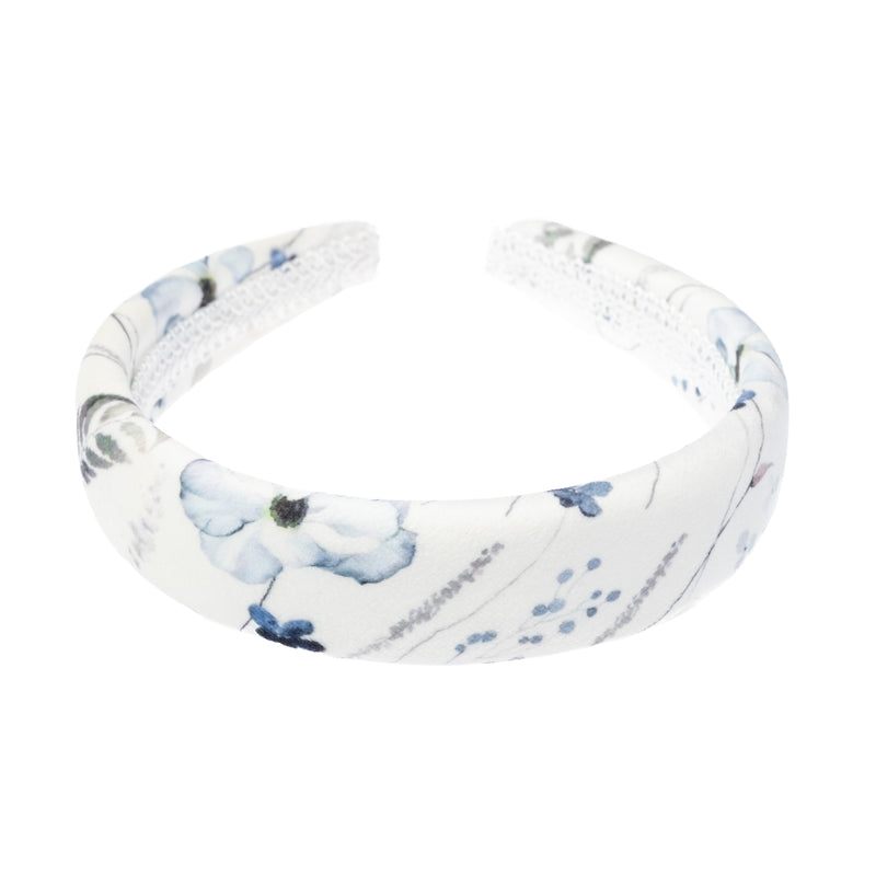 VELVET HAIR BAND BROAD BLUE TONES FLOWER PATTERN