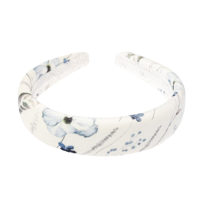 VELVET HAIR BAND BROAD BLUE TONES FLOWER PATTERN