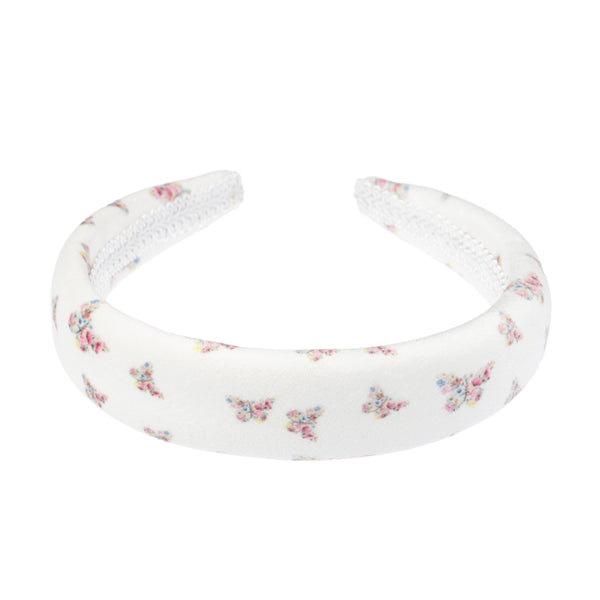 VELVET HAIR BAND BROAD OFF WHITE BUTTERFLY PATTERN