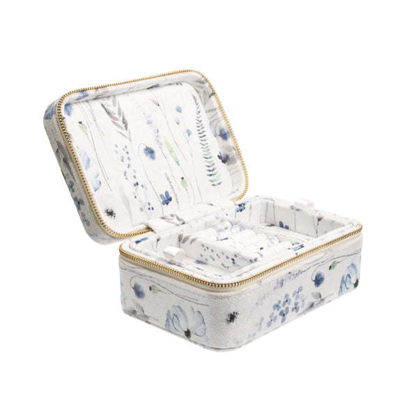 VELVET JEWELLERY BOX BLUE TONES FLOWER PATTERN