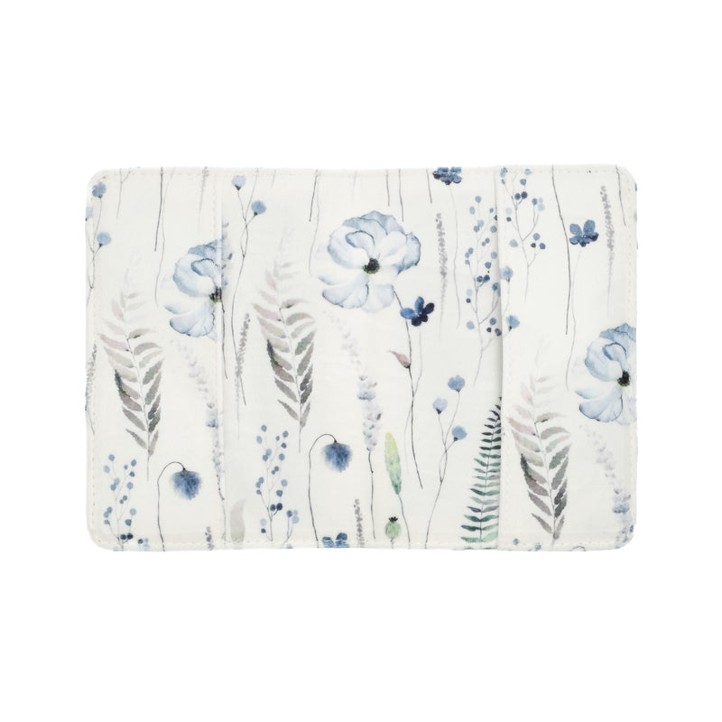 VELVET PASSPORT COVER BLUE TONES FLOWER PATTERN