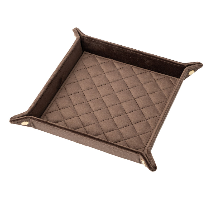 VELVET QUILTED JEWELLERY TRAY MEDIUM CHOCOLATE BROWN