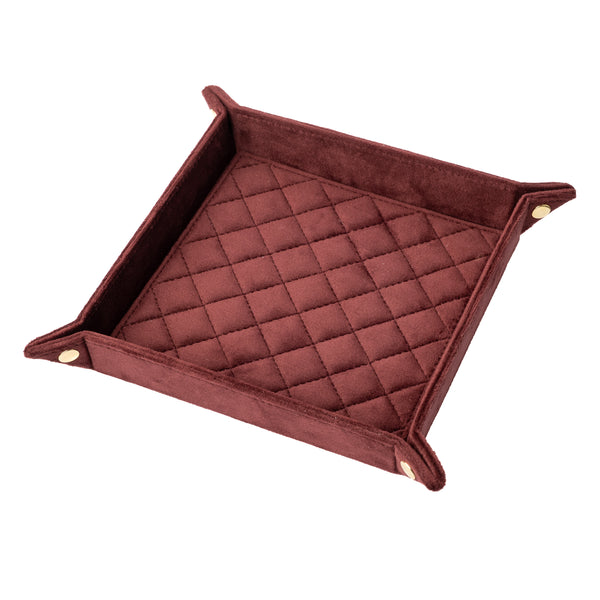 VELVET QUILTED JEWELLERY TRAY MEDIUM MAROON