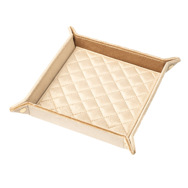 VELVET QUILTED JEWELLERY TRAY MEDIUM SPARKLED CHAMPAGNE