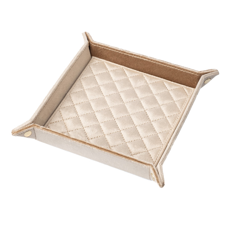 VELVET QUILTED JEWELLERY TRAY MEDIUM SPARKLED CHAMPAGNE