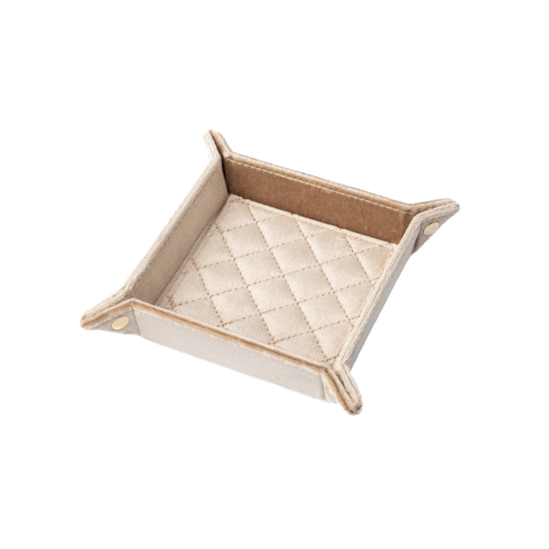 VELVET QUILTED JEWELLERY TRAY SMALL SPARKLED CHAMPAGNE