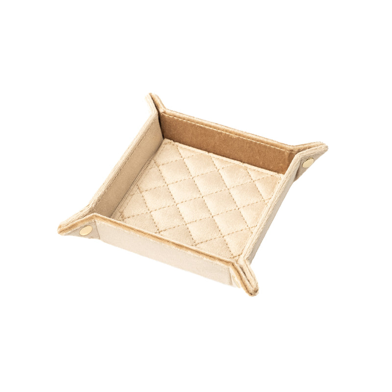 VELVET QUILTED JEWELLERY TRAY SMALL SPARKLED CHAMPAGNE