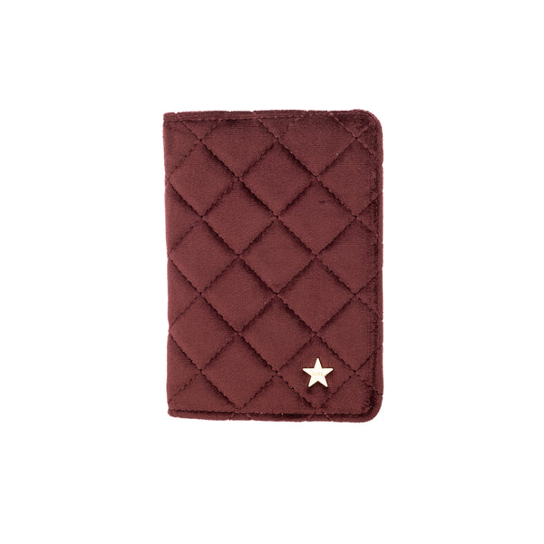 VELVET QUILTED PASSPORT COVER MAROON