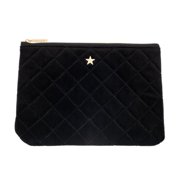 VELVET QUILTED SMALL POUCH BLACK